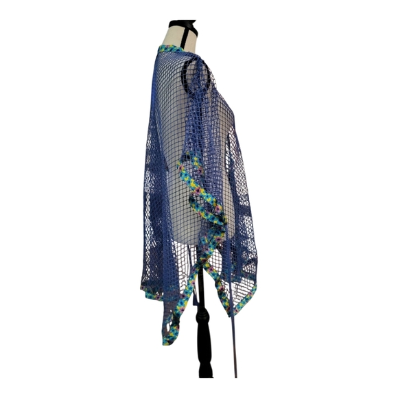 💕Steve Madden Women’s Open Weave Topper Blue One Size Flower Print Trim New - Picture 5 of 6